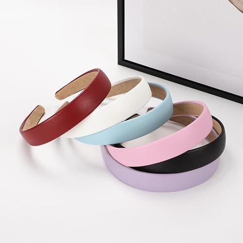 WantGor 1 Inch PU Leather Headband, Wide Padded Hairband Fashion Hair Bands Cute Womens Headbands Holiday DIY Hair Accessories (White) thumbnail 8