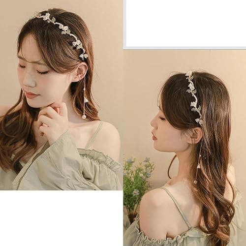 AHONEY Flower Headband for Women Girls Hair Vine Gold Leaf Boho Headband Wedding Fairy Accessories Headpiece Bridal Crown (Floral) thumbnail 5