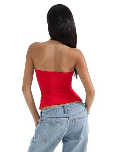 SUUKSESS Women Halter Double Lined Tank Top Backless Going Out Camisole Crop Top thumbnail 4