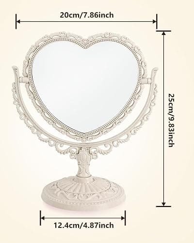 JDPEYI Heart Shaped Cute Vanity Princess Mirror for Desk,Double-Sided Rotatable Table with Stand Downtown Girl Room Coquette Decor (Beige) thumbnail 3