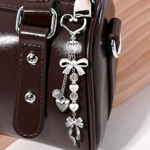 2pcs Bow Heart Beaded Keychain Accessories Cute Keychains for Women Kawaii Bowknot Pearl Bag Charms for Handbags Silver Gold Bows Hearts Key Chain for Car Keys Aesthetic Heart Key Ring Backpack Charms thumbnail 2