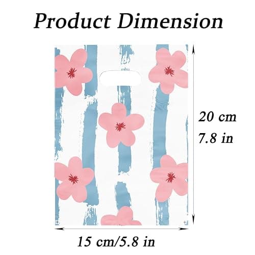 Joyhey 100 Count 5.8" x 7.8" Plastic Merchandise Bags, Shopping Retail Boutique Bags with Die Cut Handles - Striped Flowers thumbnail 3