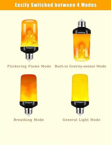 Hompavo 【Upgraded】 LED Flame Light Bulbs, 4 Modes Flickering Light Bulbs with Upside Down Effect, E26/E27 Flame Bulb for Halloween Christmas Party Patio Porch Home Indoor & Outdoor Decorations - 2 thumbnail 4
