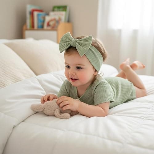 FOCUSNORM Baby Girl Summer Clothes Ribbed Short Sleeve Romper Solid Color Bodysuits Bow Headband Outfit Newborn Girl Jumpsuit thumbnail 3