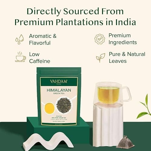 VAHDAM, Himalayan Green Tea Leaves (50+ Cups, 3.53 Oz) Non GMO, Gluten Free | High Elevation Grown Green Tea Leaves From Himalayas | Pure Unblended Single Origin Green Loose Leaf Tea | Vacuum Sealed thumbnail 5