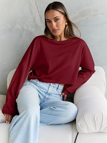 Trendy Queen Cropped Sweatshirts for Women Oversized Crewneck Sweaters Long Sleeve Tops Fall Winter Clothes 2025 thumbnail 5