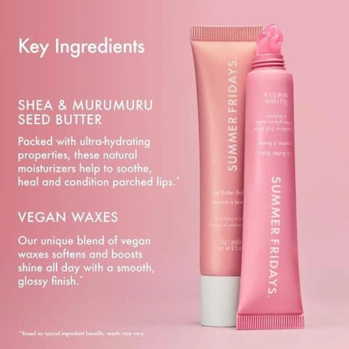 Summer Fridays Lip Butter Balm Sweet Pink Duo - Conditioning Tinted Lip Balm + Overnight Mask for Instant Shine + Color - With Hydrating Shea Butter - Strawberry Soft Serve + Birthday Cake (2 Count) thumbnail 4