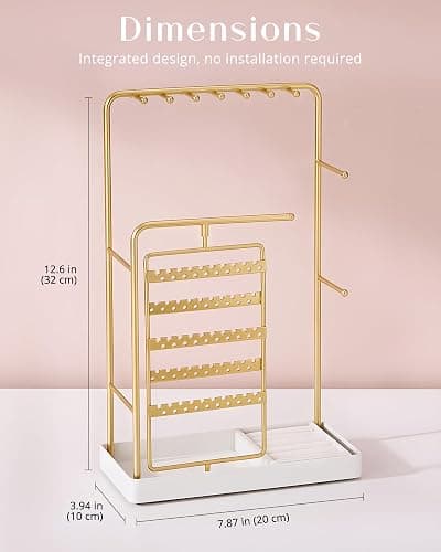 ProCase Jewelry Stand Holder Organizer, Jewelry Display Storage with Ring Tray, Rotating Earring Bracelet Necklace Holder, Valentine's Gifts Room Dorm Decor for Teen Girls -Gold (No-Assembly) thumbnail 3