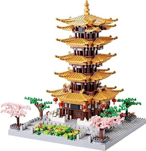 Chinese Architecture Building Block, Yellow Crane Tower Micro Building Kit | with Cherry Blossom Tree for Adults, Collectible Miniature Model, Historic Temple Landmark DIY Creative Gift (2200PCS) thumbnail 4