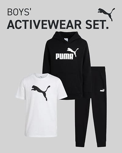 PUMA Boys Sweatpants Set - 3 Piece Fleece Pullover Hoodie Boys TShirt and Jogger Pants Youth Kids Activewear Set (8-16) thumbnail 2