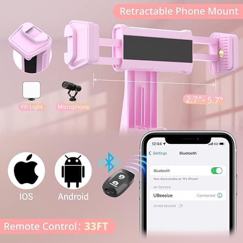 UBeesize 12” Selfie Ring Light with 62” Extendable Tripod Stand & Remote, LED Light with Phone Holder for Video Recording/Makeup/Content Creator (YouTube/TikTok/Twitch), Phone, Camera & Webcam (Pink) thumbnail 4