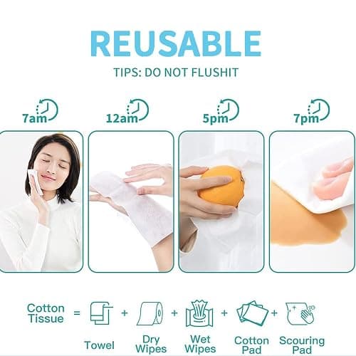 Disposable Face Towel, BIEWO Cotton Tissue Soft Dry Wipes for Women, Simple Cleaning Facial Tissues Dry Wet Dual Portable Use for Sensitive Skin & Baby & Makeup Remover & Personal Care (2 PACK=200PCS) thumbnail 5