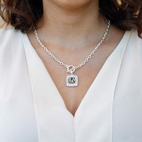 Inspired Silver - Silver Square Charm 18 Inch Necklace with Cubic Zirconia Jewelry thumbnail 3