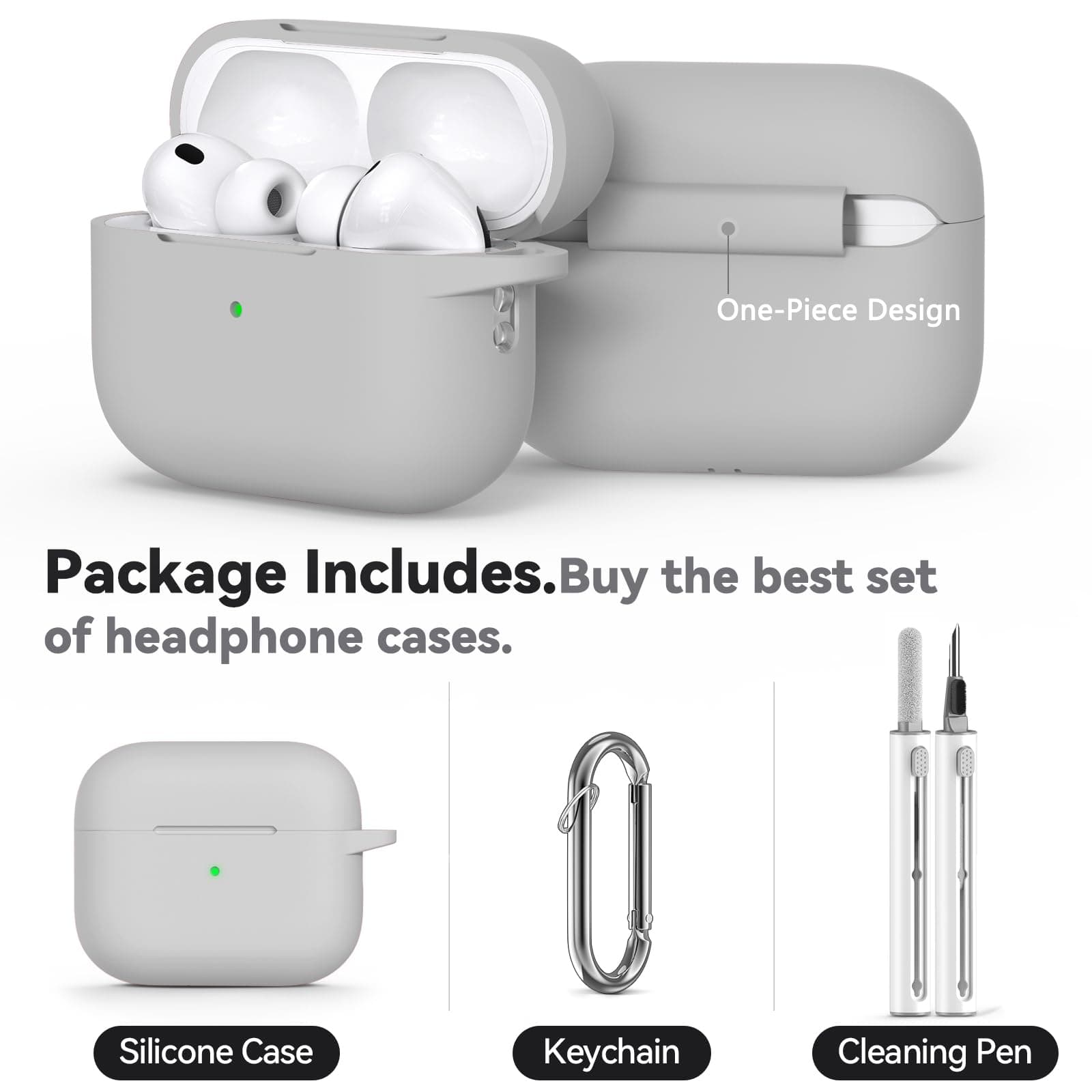 Ljusmicker for AirPods Pro 3 Case 2025 with Cleaner Kit,Soft Silicone Protective Cover for Apple AirPods Pro 3rd Generation Case for Women Men,AirPod Pro 3 Cases Accessories with Keychain-Light Grey thumbnail 3