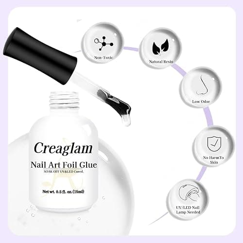 Creaglam Nail Foil Glue Gel: Nail Art Foil for Foil Stickers Nail Glue Foil Transfer Gel - 15ML Transfer Glue Nail Art Manicure DIY Enthusiasts - Required LED Lamp Soak Off thumbnail 4