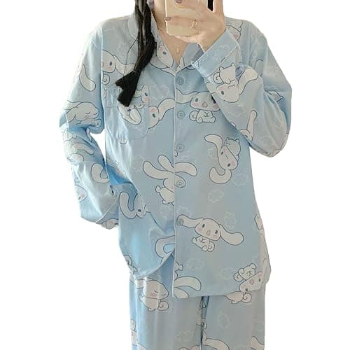 Ocroyea Kawaii Pajamas For Women Two-Piece Set Cute Cartoon Girls Pajamas Casual Cardigan Sleepwear Home Clothes - Image 1