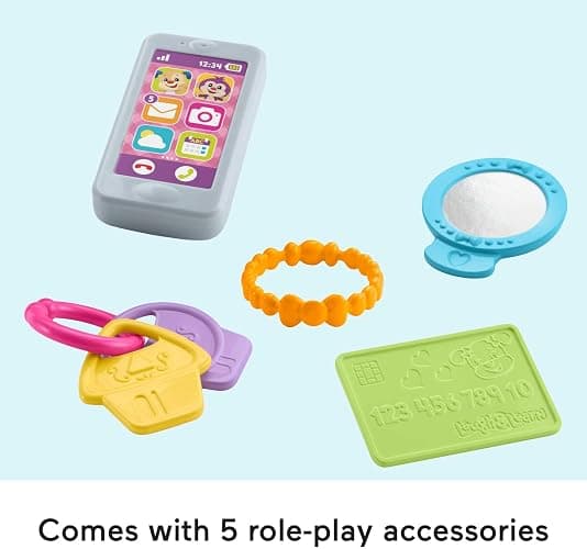 Fisher-Price Baby & Toddler Toy Laugh & Learn My Smart Purse with Lights, Learning Songs & 5 Accessories for Infants Ages 6+ Months (Amazon Exclusive) thumbnail 5