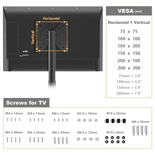 TVON TV Floor Stand for 13-50 inch LCD LED Flat/Curved Panel Screen TVs up to 44 lbs, Height Adjustable TV Stand Mount with VESA 200x200, Portable TV Stand for Bedroom, Dorm Room, Office thumbnail 8