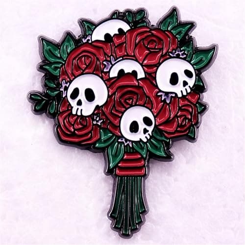yangjinyuCartoon Flower Bouquet Skeleton Enamel Pin Gothic Punk Skull Brooch Cartoon Halloween Brooch Lapel Pin Fun Jewelry Gift for Women Men Girls Boys, Red thumbnail 7