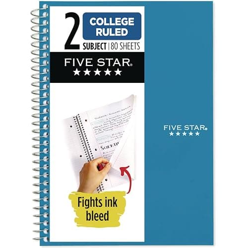 Mead Five Star Wirebound Notebook, 2-Subject, Medium/College Rule, 80 Sheets 19x13.9 cm (7.5x5.5") Assorted Cover Color - Image 1