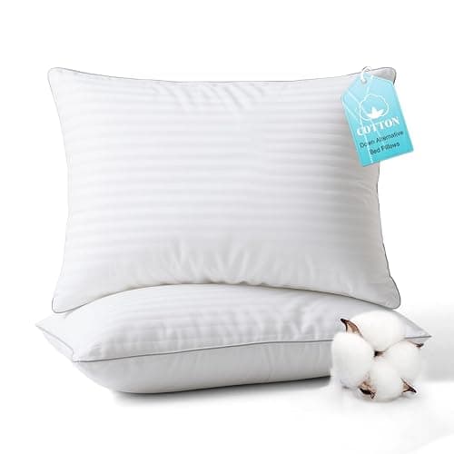 Ltinhome Bed Pillows Standard Size Set of 2-100% Cotton Cover, Down Alternative Gel Polyfill Filled, Twin Soft Medium Adjustable Hotel-Style Pillow Inserts, 20x26 Inch - Image 1