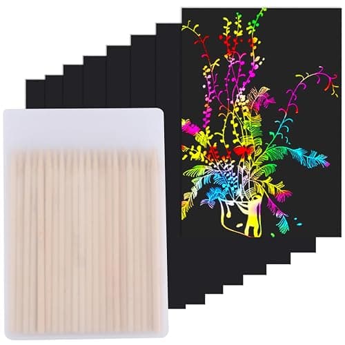 Cityrosy 100 Pcs Scratch Art Paper Rainbow Sets Arts and Crafts for Kids | Classroom Supplies Black Magic Scratch Off Craft Set Kits for Age 3-12 Party Games Birthday Gifts Easter Basket Stuffers - Image 1