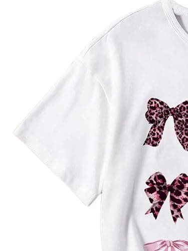 RoseSeek Girl's Bow Graphic Tees Crew Neck Short Sleeve Summer T Shirts Preppy Cute Clothes for Girls thumbnail 3