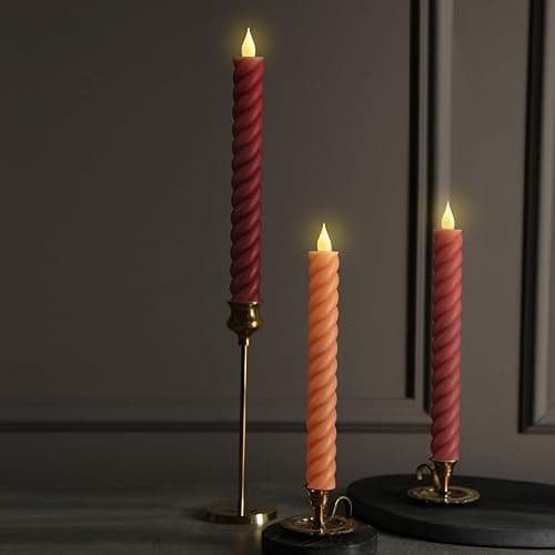Baquler 6 Pcs Fall Flameless Taper Candle Twisted LED 9.65 Inch Fall Taper Candles Battery Operated Twisted Candlesticks for Thanksgiving Harvest Wedding Birthday Home Party Dinner Fireplace Decor thumbnail 3
