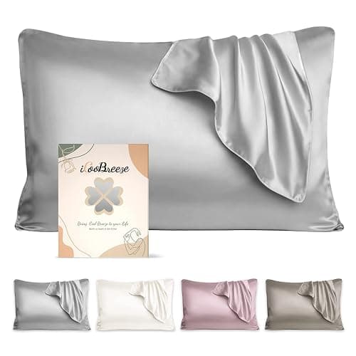 iCooBreeze Silk Pillowcases 100% Mulberry Silk Double Sided, Real Silk Pillow Case for Hair and Skin, Pillow Cover with Hidden Zipper (Standard(20"x26") 1 Pack, Silver Grey) - Image 1