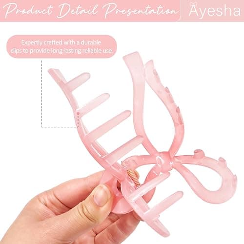 Ayesha Bows Claw Clips - 2 Colors Ribbon Coquette Clips for Thick Hair and Girls, Including Pink thumbnail 7