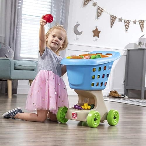 Step2 Little Helper's Shopping Cart for Kids, Play Grocery Cart, Made of Durable Plastic, for Toddlers 2+ Years Old, Blue thumbnail 4