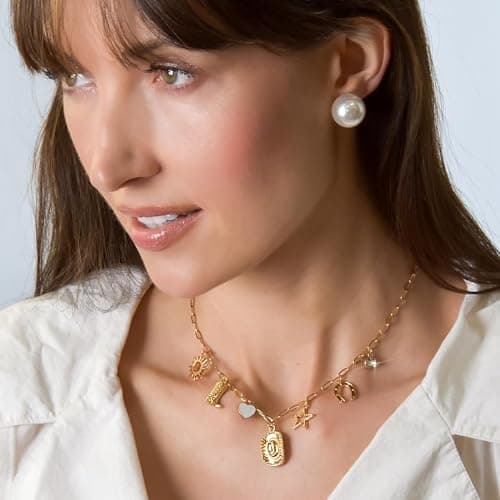 Humble Chic NY Gold Charm Necklace for Women - Paperclip Chain Necklace with Trendy Charms, Chunky Statement Necklace thumbnail 9