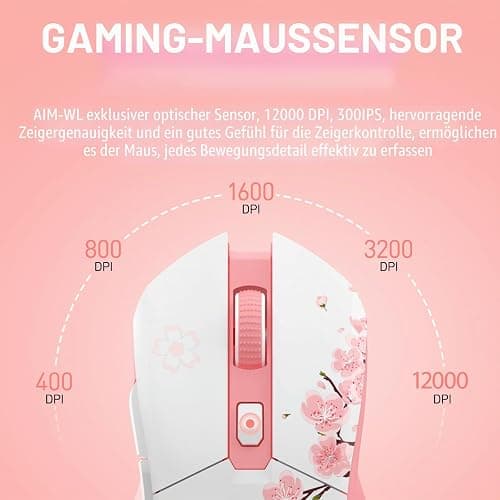 DAREU Sakura Pink Gaming Maus Kabellose mit Magnetic Charging Dock Wiederaufladbar RGB,12K DPI, 6 Programmierbare Tasten, Hochpräziser Sensor 300IPS 1000Hz für PC Notebook Mac thumbnail 8