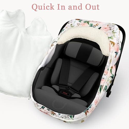 DILIMI Car Seat Covers for Babies, Winter Baby Car Seat Cover, Infant Car Seat Canopy for Girls Boys, Warm Windproof Carseat Canopy for Newborn, Pink Floral thumbnail 5