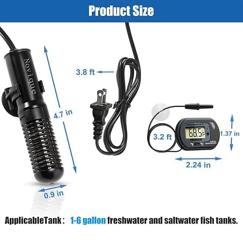 Novique Mini Submersible Aquarium Heater 25W Small Betta Fish Tank Heater with Digital Thermometer (Preset Temperature 78℉) thumbnail 2