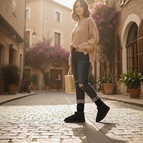 CUSHIONAIRE Hip-3 Genuine Suede Leather Ankle Boots for Women – Pull On Cozy Faux Fur Boots Womens Shoes with Comfortable Memory Foam thumbnail 5