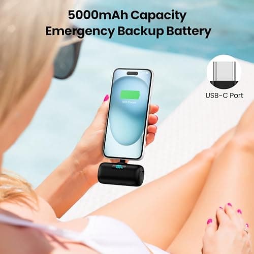 Mini Portable Charger USB C Power Bank,Upgraded 5000mAh PD Fast Charging Battery Pack Built-in USB-C Connector Travel Essential for iPhone17/17Pro/17Pro Max/Air/16 Plus/16Pro Max/15 Series,Android etc thumbnail 4