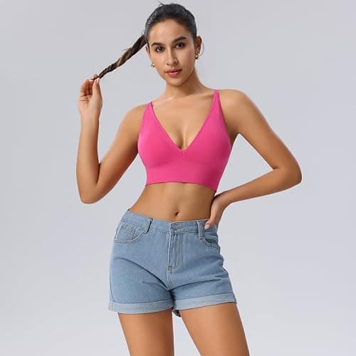 Evercute Women's Sports Bras Adjustable Deep V Neck Bras Wireless Spaghetti Strap Criss Cross Padded Low Support Sexy Bras - X-Small - Black White Magenta-pink Navy-blue 4 Pack thumbnail 4