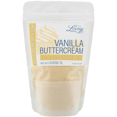 Luxiny Vegan Milk Bath Soak Made with Moisturizing Coconut Milk Powder & Sweet Almond Oil for a Bath Bomb Dust Soothing Fizz & Relaxing Soak, 8 oz. (Vanilla Buttercream) - Image 1
