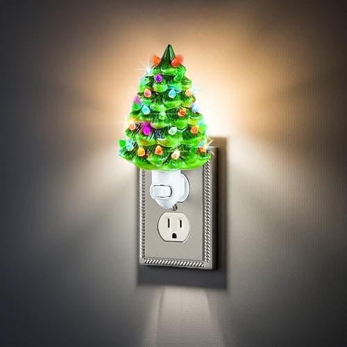 Collections Etc Ceramic Christmas Tree Night Light - 6" H, Nostalgic, Decorative Bathroom Decoration, Green thumbnail 5