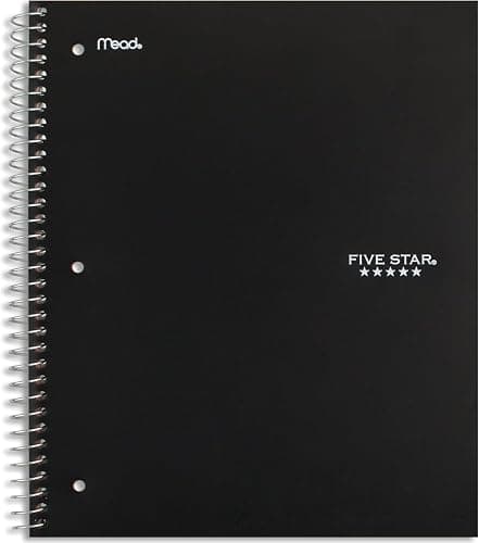 Five Star Spiral Notebook, 5 Subject, Wide Ruled Paper, 8" x 10-1/2", 200 Sheets, Fights Ink Bleed, Water Resistant Cover, Black (72045), Pack of 6 thumbnail 7