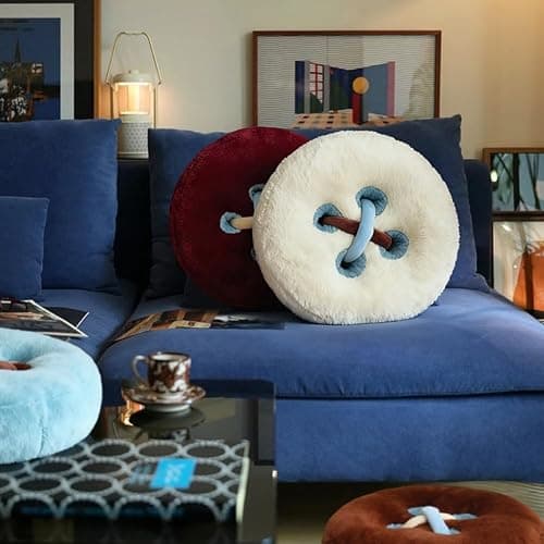 GKWW Retro Button Throw Pillow Round Decorative Plush Cushion 15.7In Ultra-Soft Stuffed Pillows for Sofa Couch Vanity Chair Bed thumbnail 4
