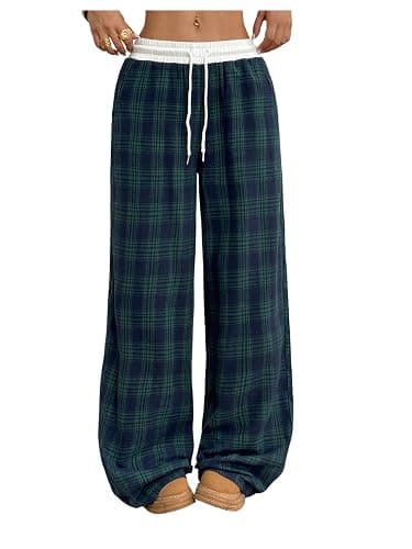 SOLY HUX Women's Plaid Checkered Pants Flannel Pajama Pants Lounge Wide Leg Baggy Sweatpants with Pockets - Image 1