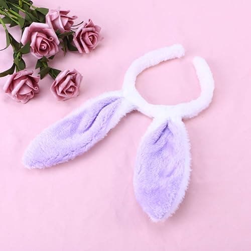 VALICLUD White Purple Plush Rabbit Headband Easter Bunny Ears Headband Rabbit Costume Fluffy Hair Band Party Cosplay Animal Ear Headpiece Carnival Masquerade Headdress thumbnail 6