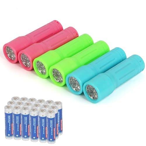Hilngav 9-LED Mini Flashlight 6-Pack, Small Multicolor Flashlights with Lanyard, 18 AAA Batteries Included, for Hurricane Supplies, Christmas Gifts Stocking Stuffers - Image 1