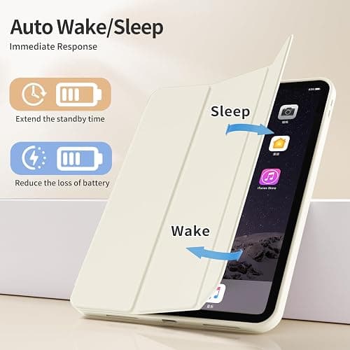 kenke Case for iPad (A16) 11 Inch 2025, iPad 10th Generation 10.9 Inch 2022, Slim Trifold Stand Case with Pencil Holder, Soft TPU Smart Back Cover, Auto Sleep/Wake, Cream White thumbnail 3