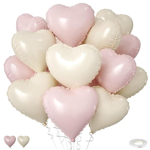 Pink Cream Heart Balloons,15Pcs 18Inch Sand White Heart Shaped Foil Ballons,Pink Helium Balloon for Valentine's Day Baby Shower Birthday Anniversary Wedding Party Decorations - Image 1