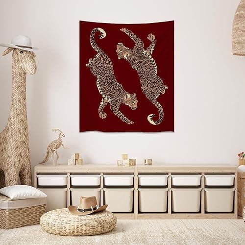 Trendy Red Leopard Tapestry Wall Hanging Preppy Girly Aesthetic Art Print Funky Y2k Leopard Cheetah Tapestries Wall Decor for Bedroom Dorm Apartment 30x40inch thumbnail 5