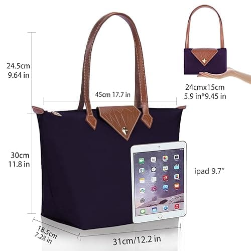 BOJLY Tote Bags for Women Stylish Waterproof Nylon Ladies Shoulder Bag Top Handle Handbag Folding Beach Travel Bag for Work,Shopping, School - Deep Purple - S thumbnail 2