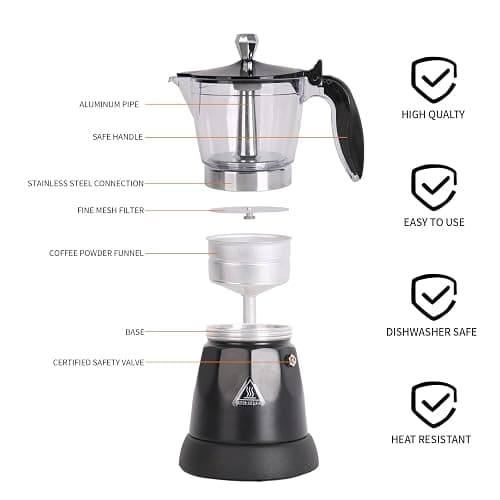 LAOION Cuban Coffee Maker, 6 or 3cup Electric Espresso Coffee Maker, Portable Cafeteras Electricas Modernas, Electric Moka Pot with Detachable Base & Overheat Protection, Coffee Gift for Home Travel thumbnail 3
